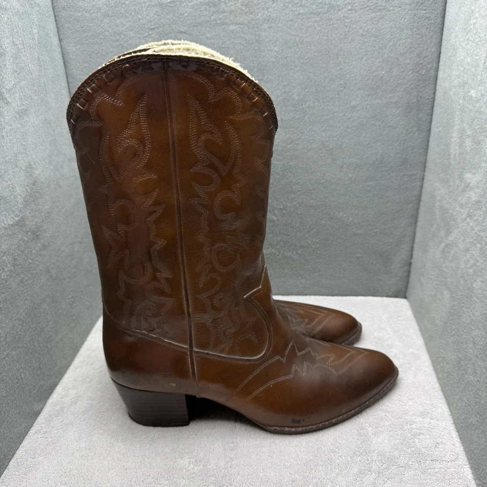 Vintage Andrew Geller Womens Leather Western Cowboy Boots Size 10 Brown USA